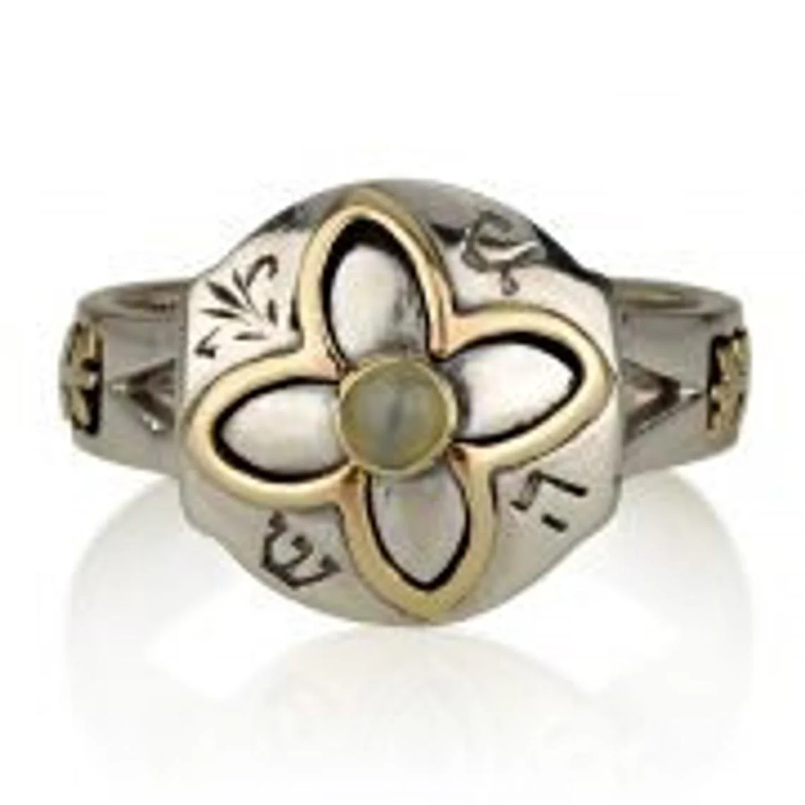 14K Gold and Silver 5 Metals Kabbalah Ring with Onyx / Cat’s Eye Stone - Image 3