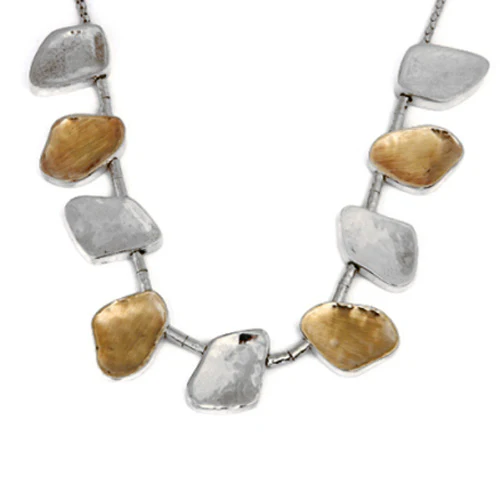 Silver and Gold Jerusalem Pebble Necklace