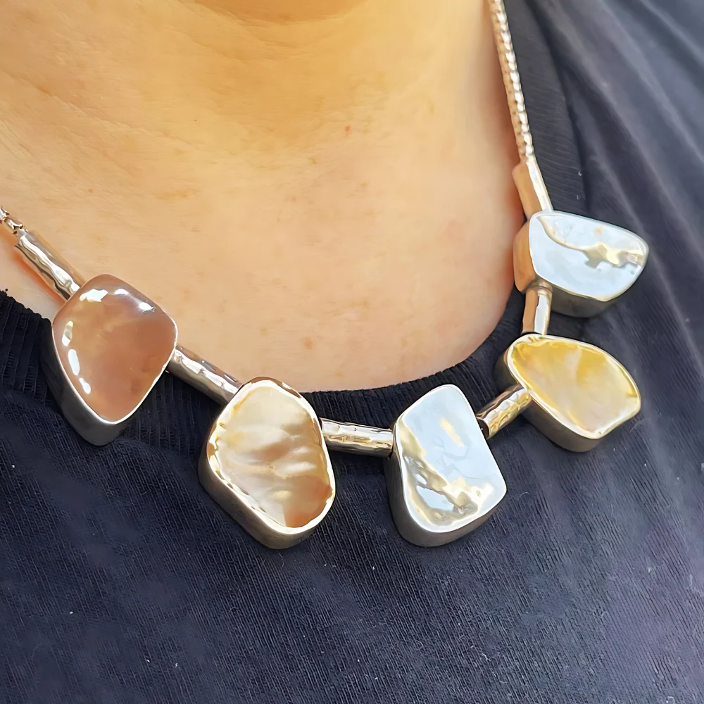 Silver and Gold Jerusalem Stone Style Nugget Necklace - Image 6