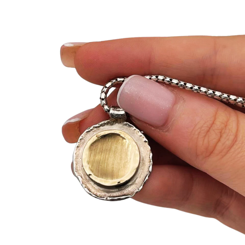 Designer Israeli Nugget Style Pendant Necklace in Silver and Gold - Image 4