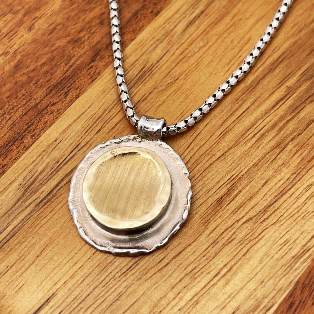 Designer Israeli Nugget Style Pendant Necklace in Silver and Gold - Image 6