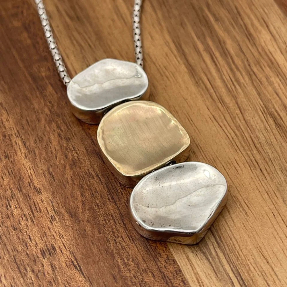 Israeli 3 Nugget Style Pendant Necklace in Silver and Gold - Image 2