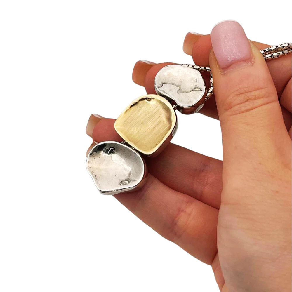 Israeli 3 Nugget Style Pendant Necklace in Silver and Gold - Image 5