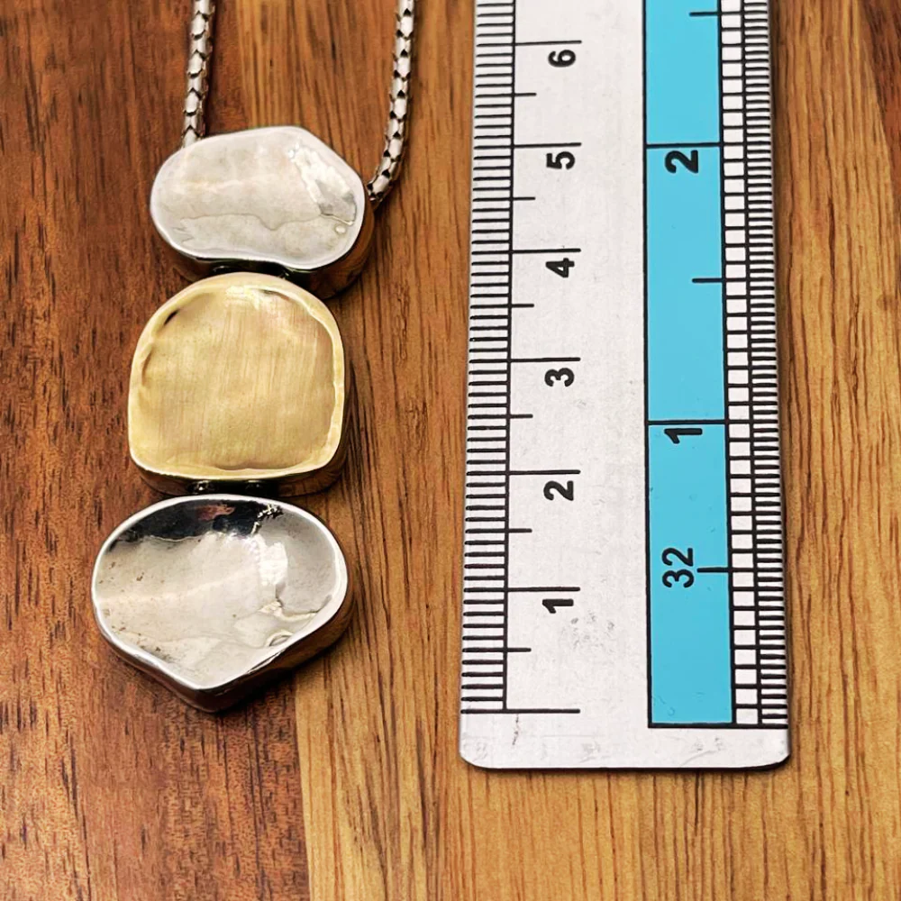 Israeli 3 Nugget Style Pendant Necklace in Silver and Gold - Image 6