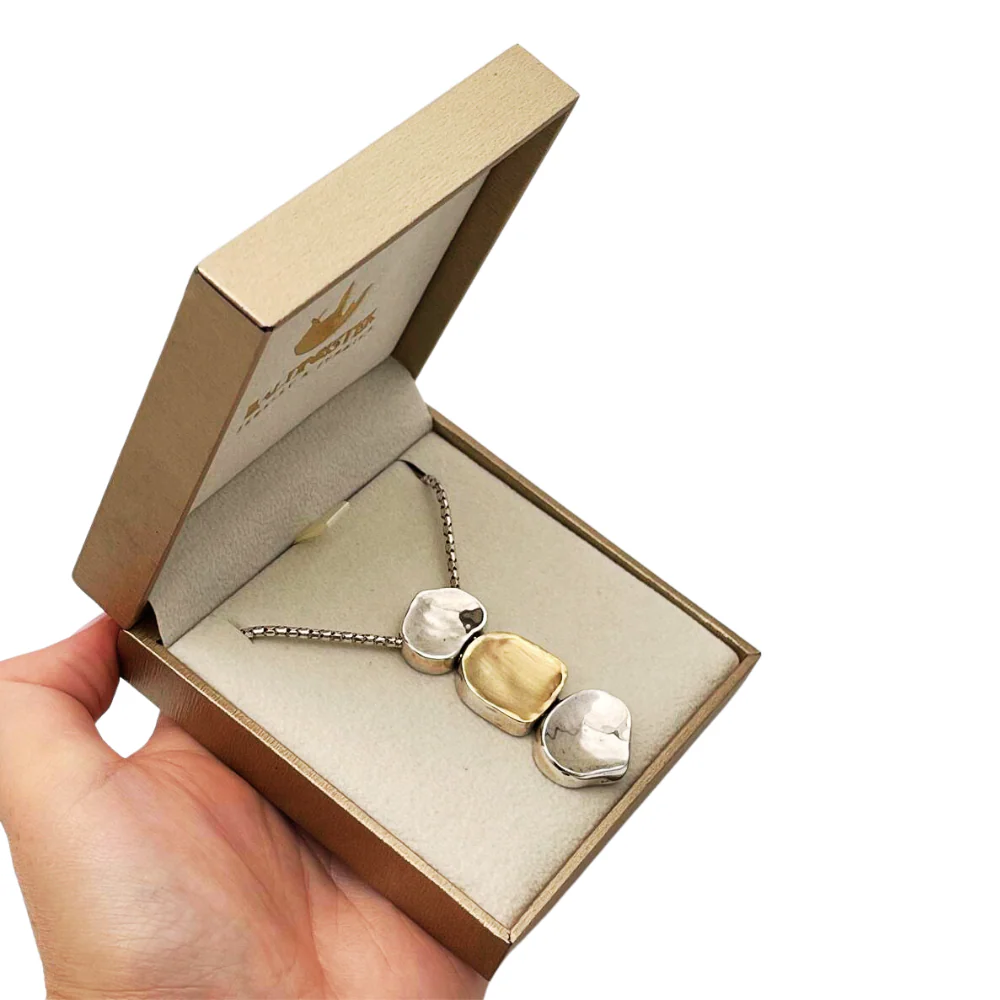 Israeli 3 Nugget Style Pendant Necklace in Silver and Gold - Image 7