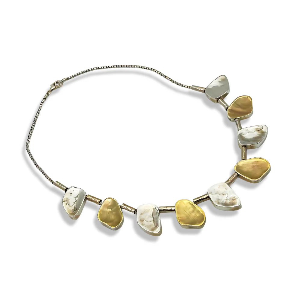 Artisan Israeli Stone Style Chunky Nugget Necklace in Silver & Gold - Image 2