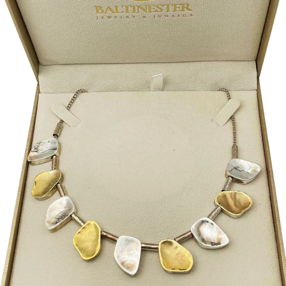 Artisan Israeli Stone Style Chunky Nugget Necklace in Silver & Gold - Image 5