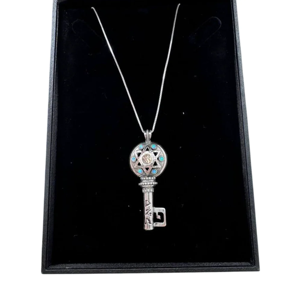 Kabbalah Necklace - Sterling Silver and Gold Key Opal - Image 4