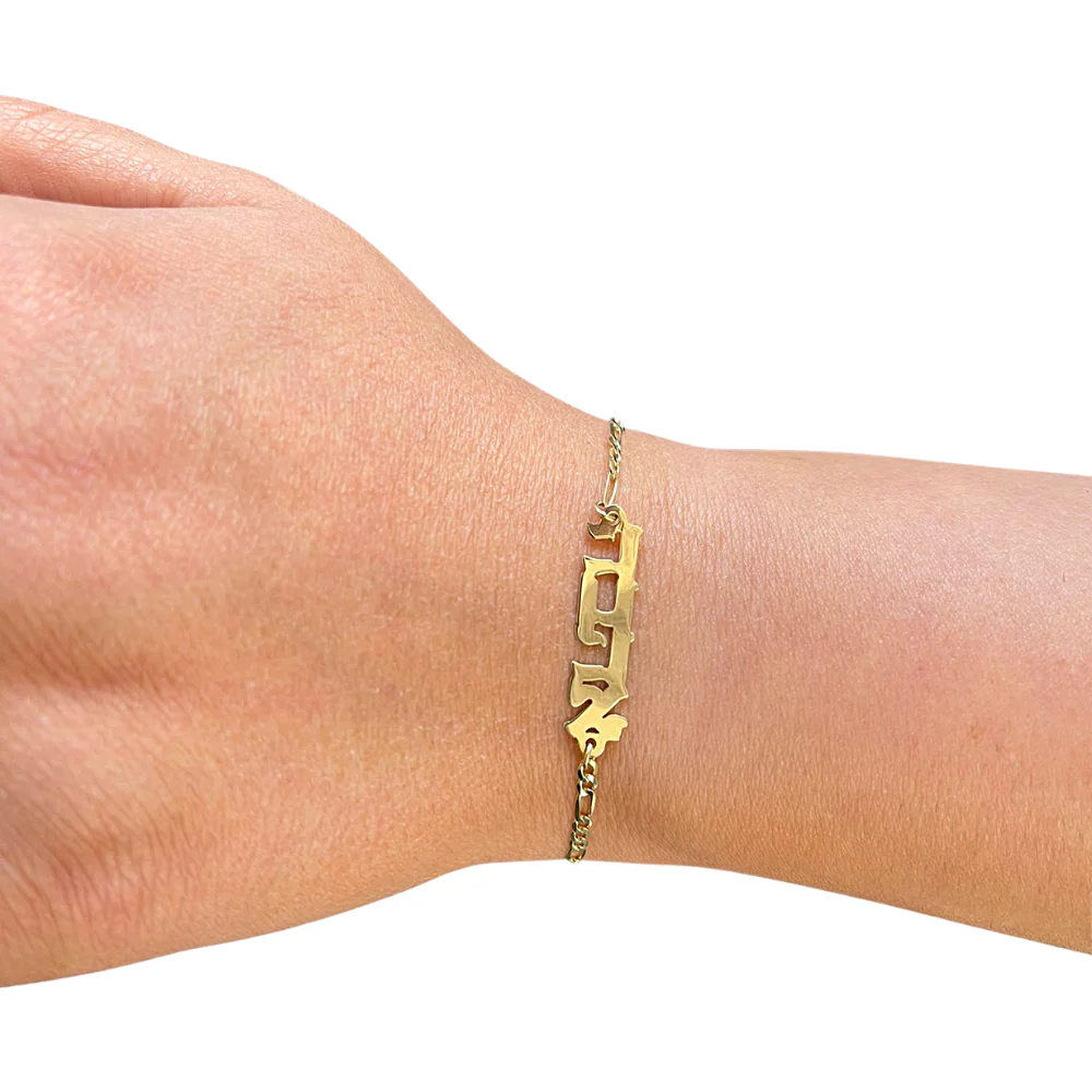 14k Gold Block Letters Hebrew Name Bracelet - Image 4