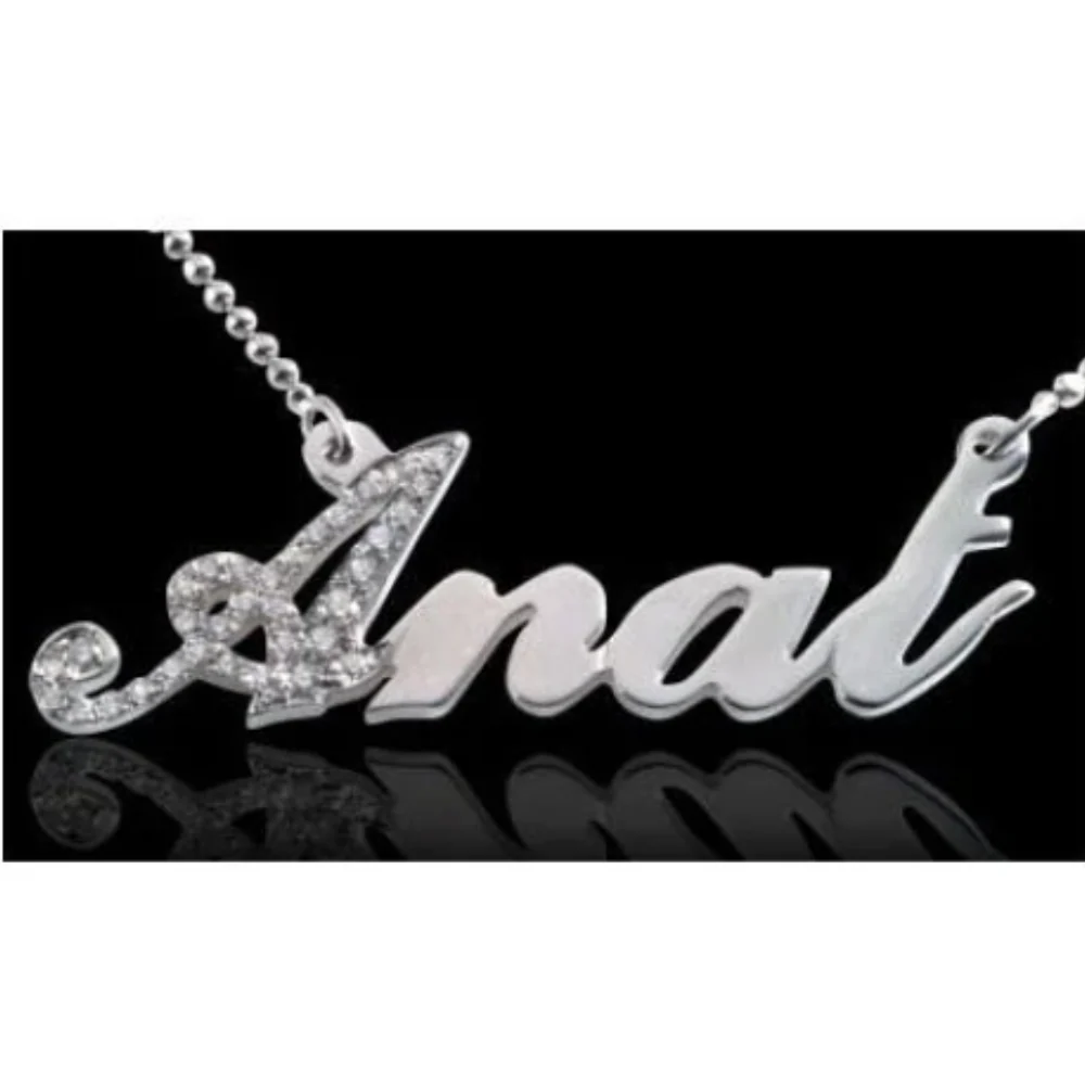 14k White Gold and Diamond Script Name Necklace - Image 2