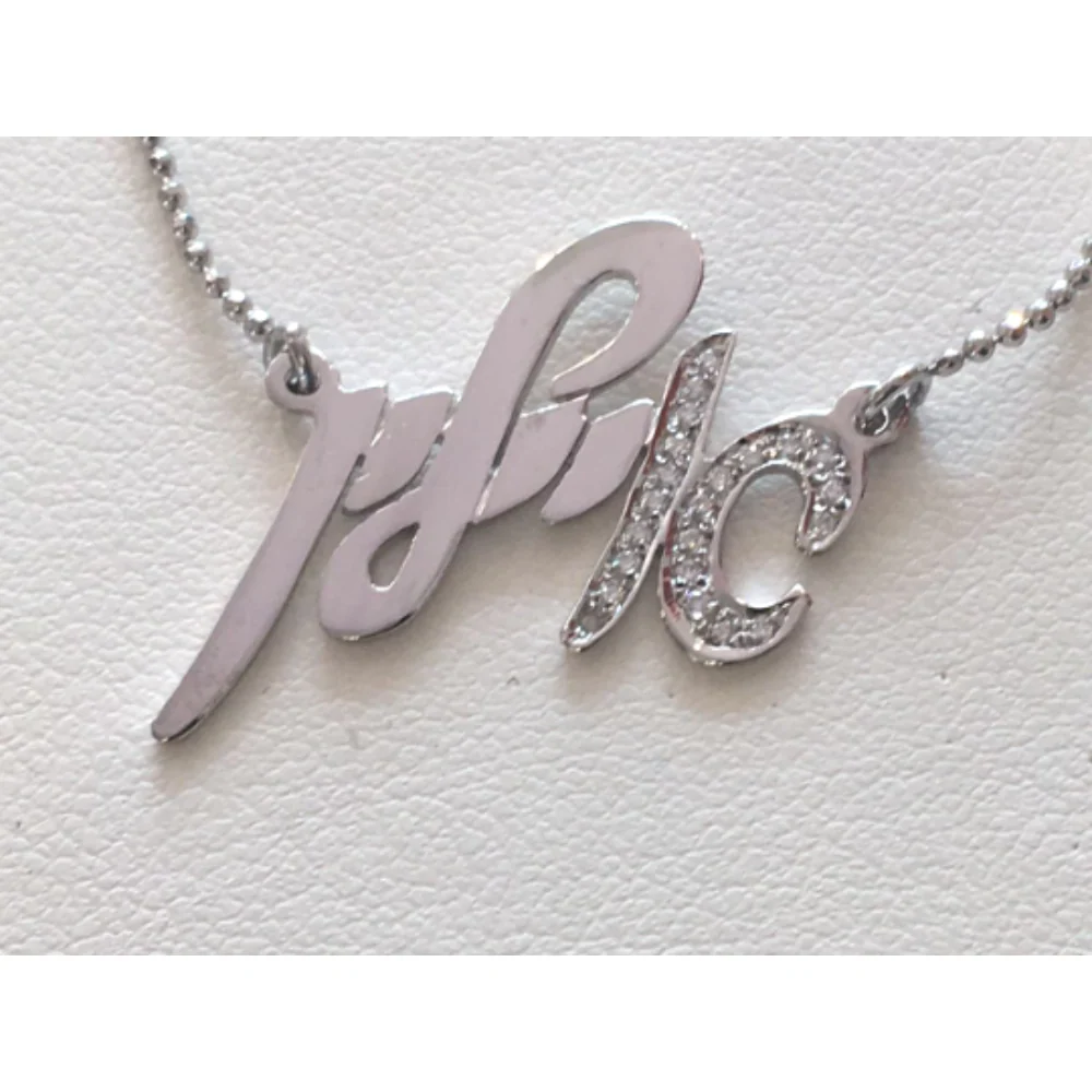 14k White Gold and Diamond Script Name Necklace - Image 3