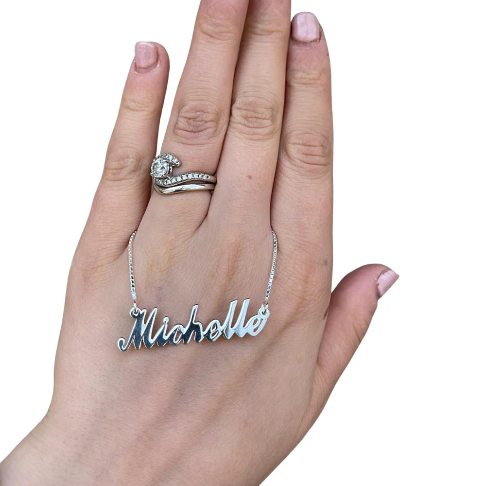 Silver Script Name Box Chain Necklace - Image 3
