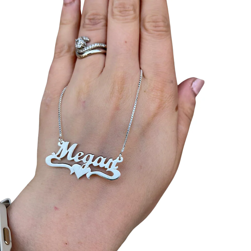 Silver Underline Middle Heart Script Name Necklace - Image 3