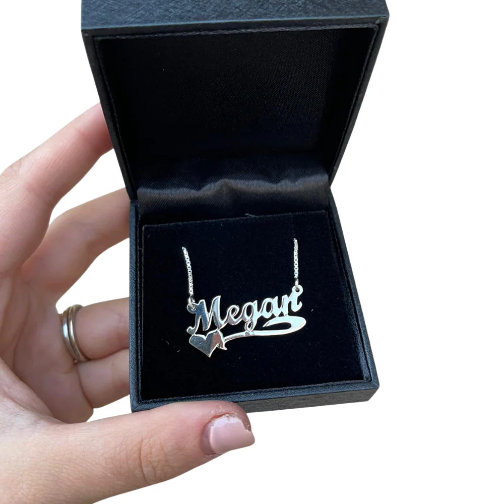 Silver Underline Side Heart Script Name Necklace - Image 3