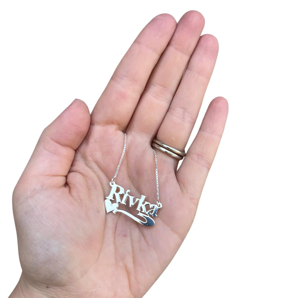 Silver Heart Underline Block Name Necklace - Image 2