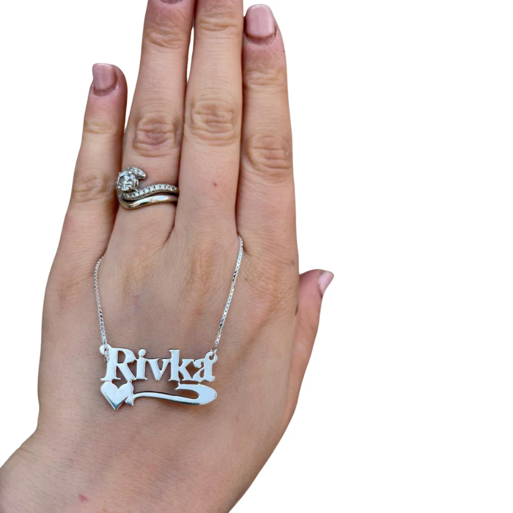 Silver Heart Underline Block Name Necklace - Image 4