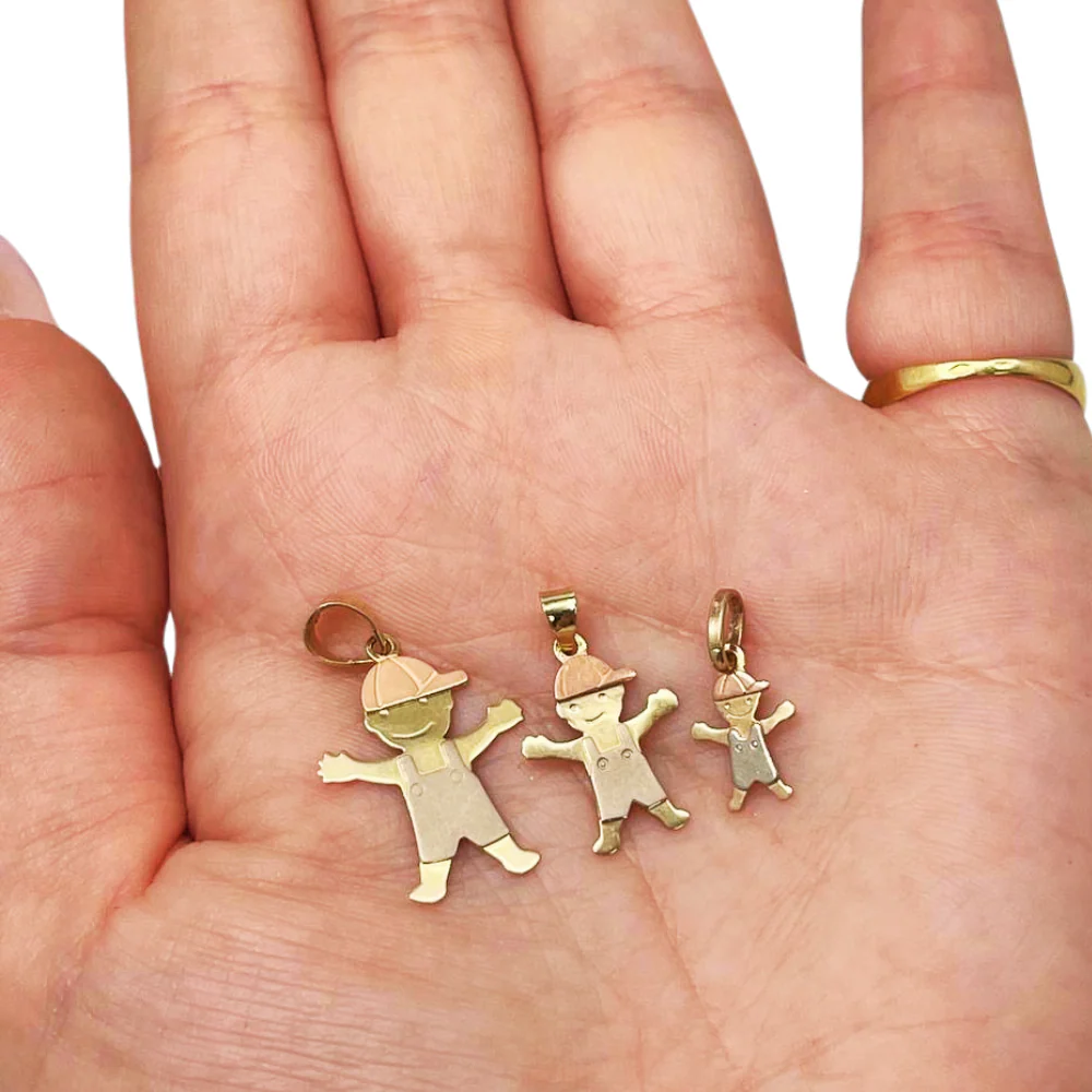 Little Boy Charm Pendant in 14K Tri-color Gold - Image 8