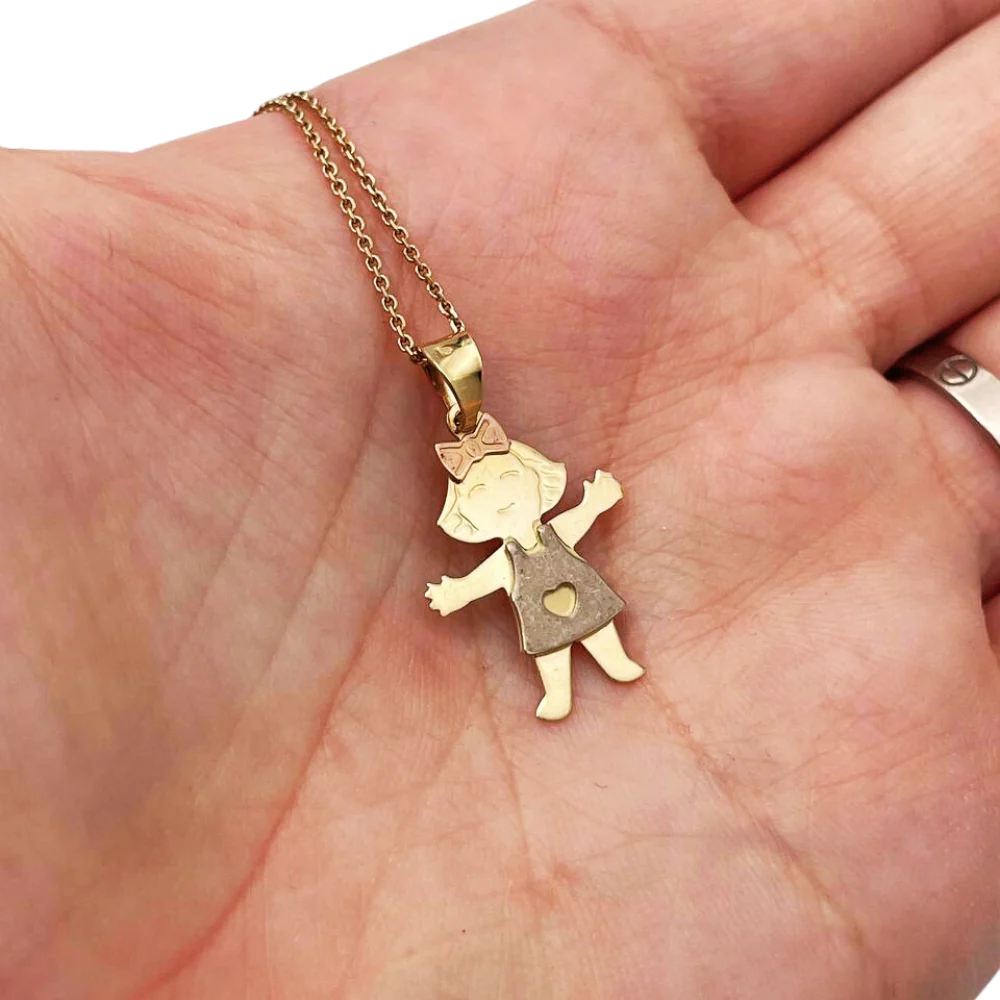 Little Girl Charm Pendant in 14K Tri-color Gold - Image 3