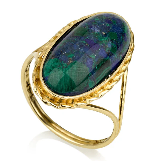14k Yellow Gold Azurite Statement Ring