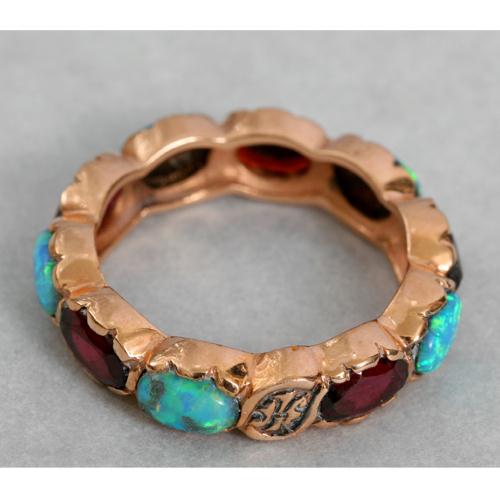 14k Rose Gold Garnet and Opal Eternity Ring - Image 2