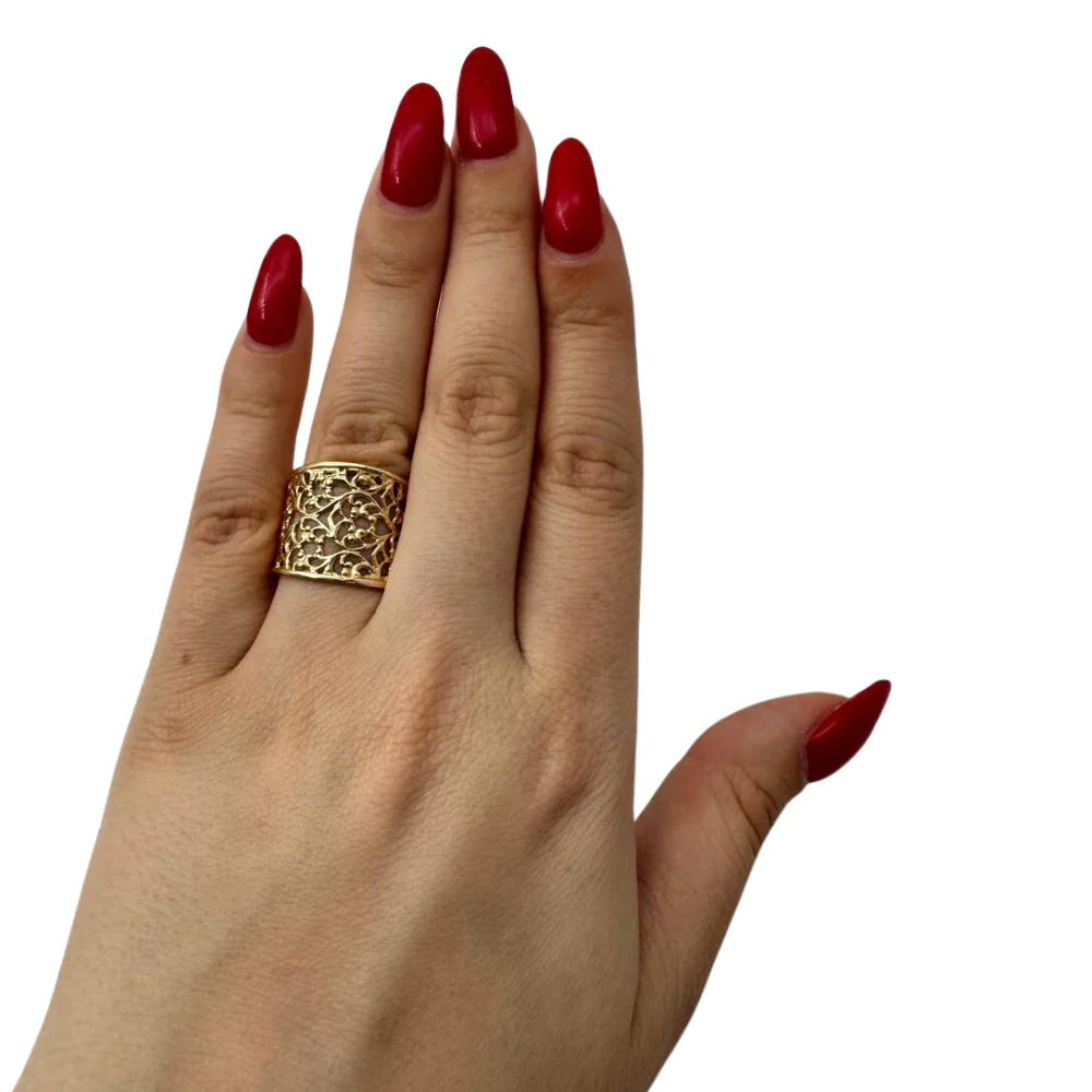 14k Yellow Gold Wide Filigree Ring - Image 2