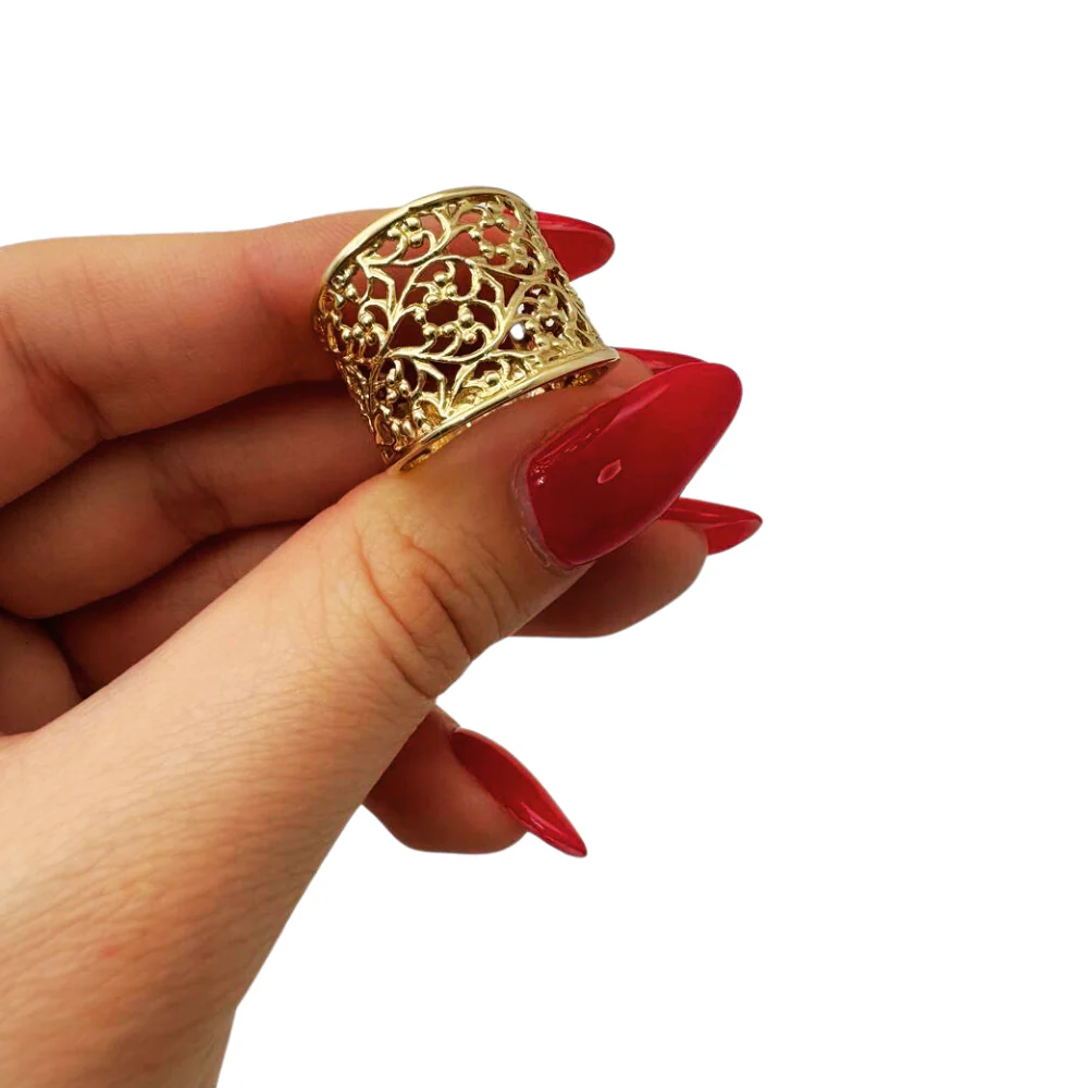14k Yellow Gold Wide Filigree Ring - Image 4