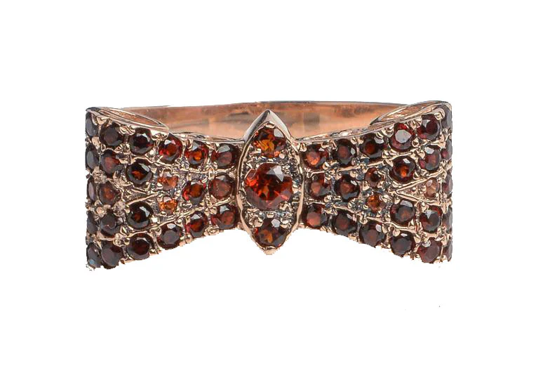 Gold Garnet Ring - 14K Rose Gold Bow Garnet Ring - Image 2