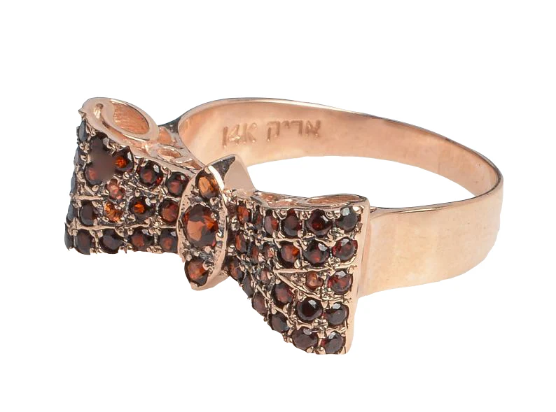 Gold Garnet Ring - 14K Rose Gold Bow Garnet Ring - Image 3