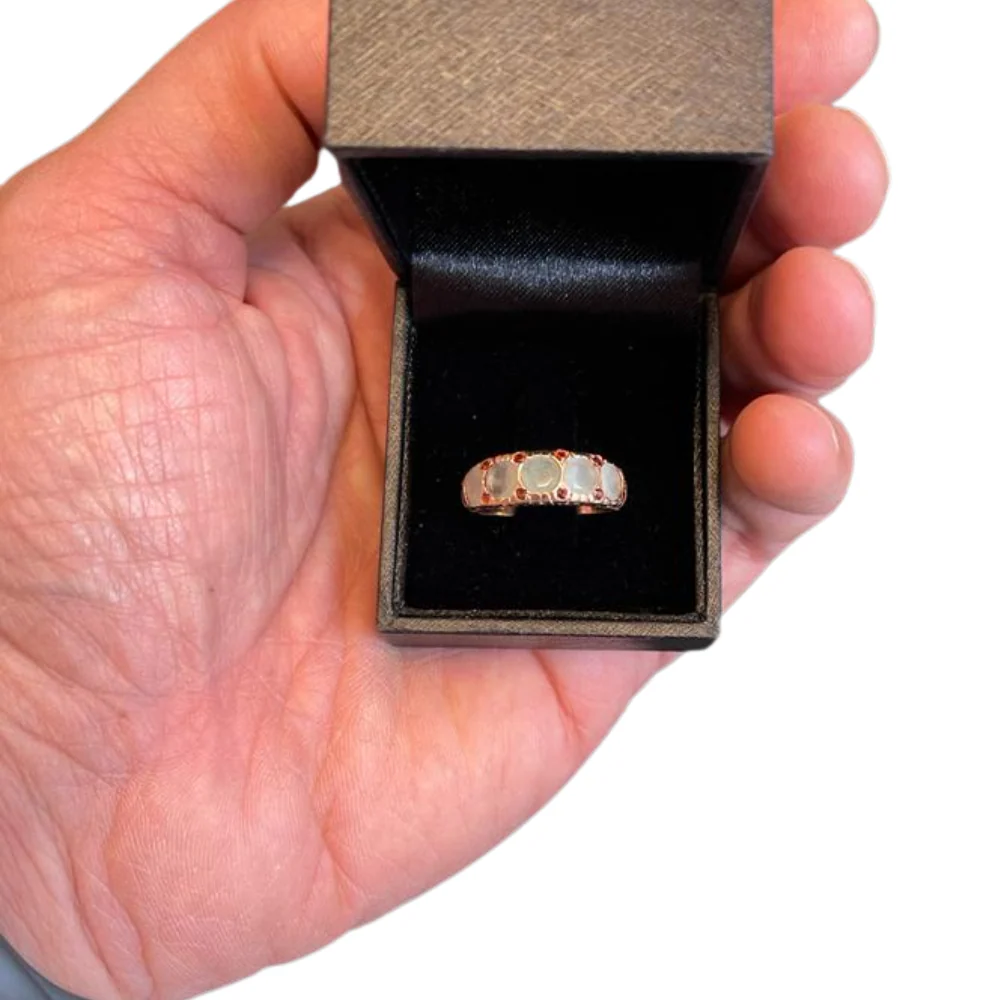 14K Rose Gold Vintage Style Aquamarine and Garnet Ring - Image 3