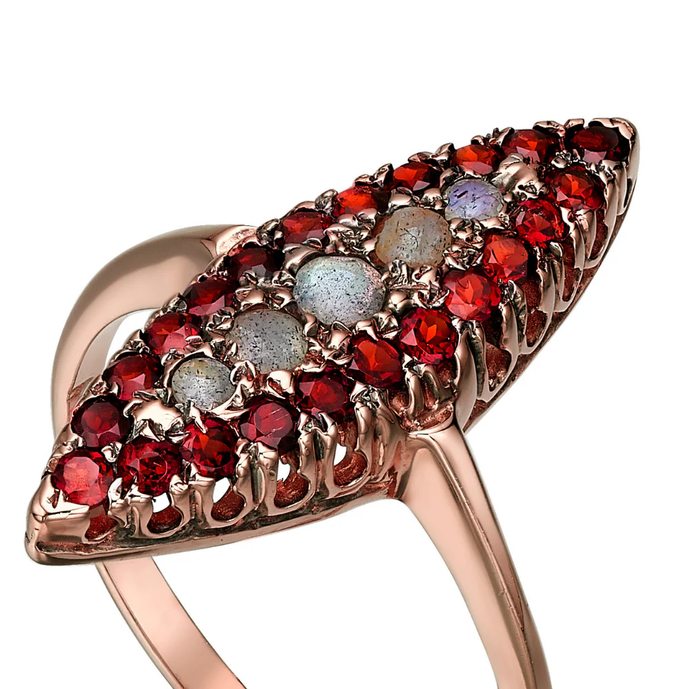 Gold Garnet Ring - 14K Rose Gold Antique Style Marquise Garnet Ring - Image 2