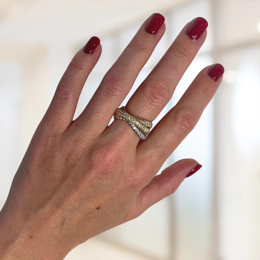 Diamond Interlocking Rolling Eternity Ring in 14K Tri Color Gold - Image 2
