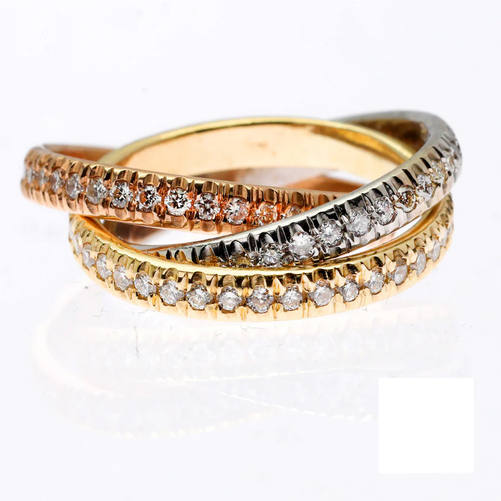 Diamond Interlocking Rolling Eternity Ring in 14K Tri Color Gold - Image 3