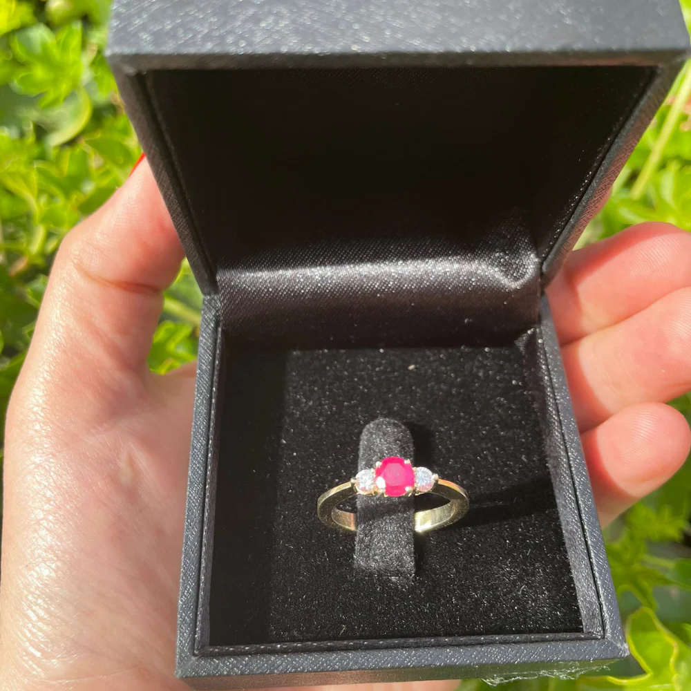 Ruby & Diamond 3 Stone Ring in 14K Yellow Gold - Image 4