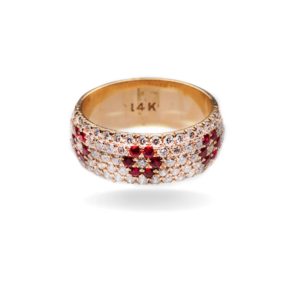 Ruby & Diamond Floral Wide Band in 14K Rose Gold - Image 2