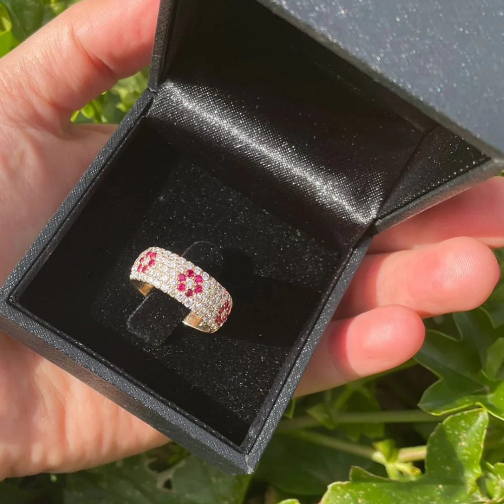 Ruby & Diamond Floral Wide Band in 14K Rose Gold - Image 3