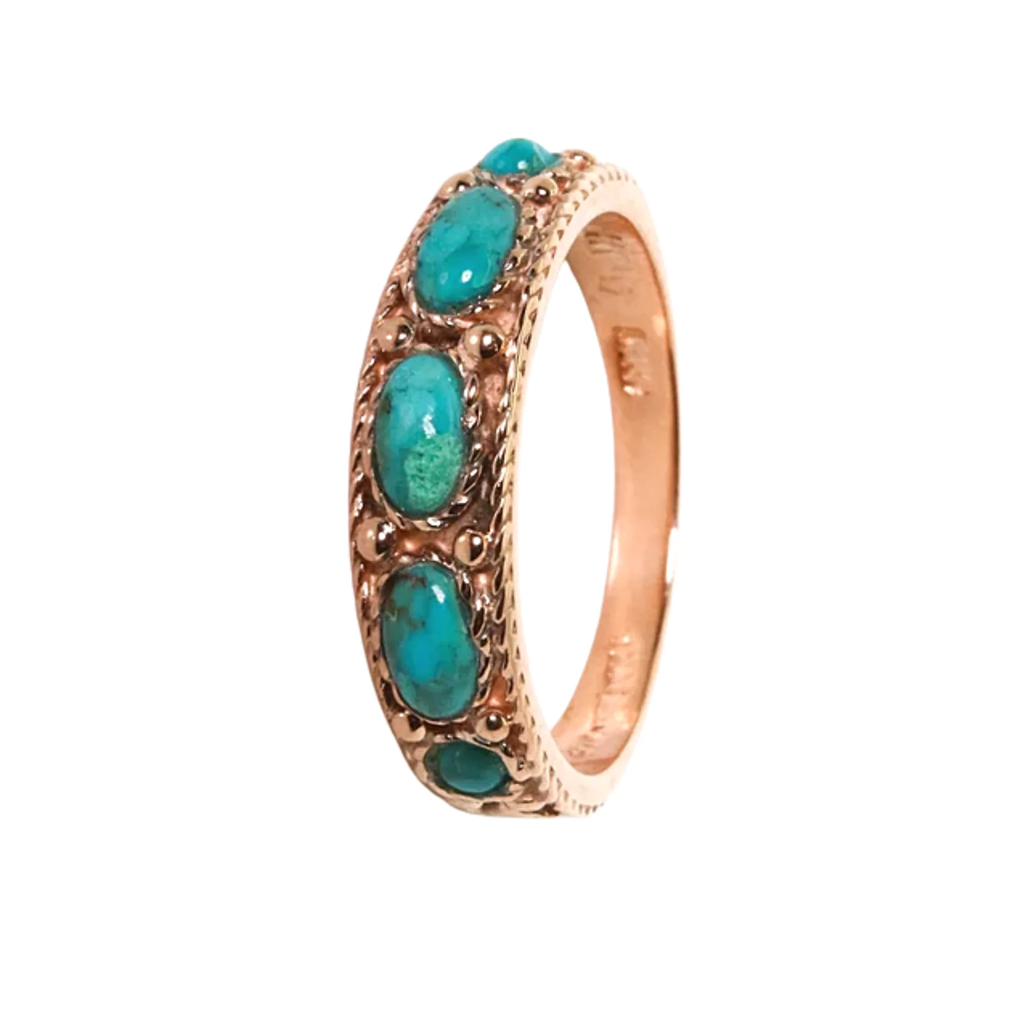 Vintage Style 14K Rose Gold Ring with Arizona Turquoise - Image 4