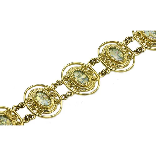 14k Gold Roman Glass Yemenite Bracelet - Image 4