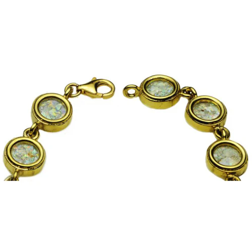 14k Gold Circles Roman Glass Bracelet - Image 3