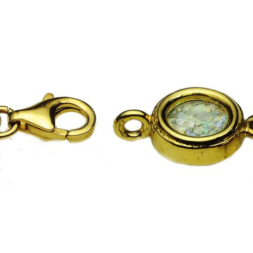 14k Gold Circles Roman Glass Bracelet - Image 4