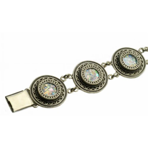 Sterling Silver Yemenite Roman Glass Bracelet - Image 2