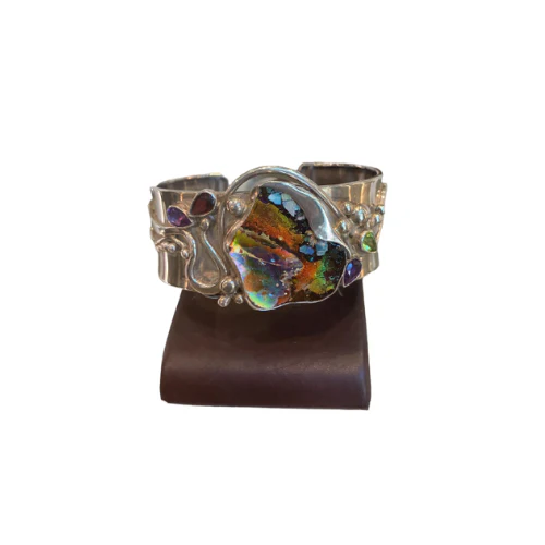 Sterling Silver Holographic Roman Glass Cuff Bracelet - Image 3