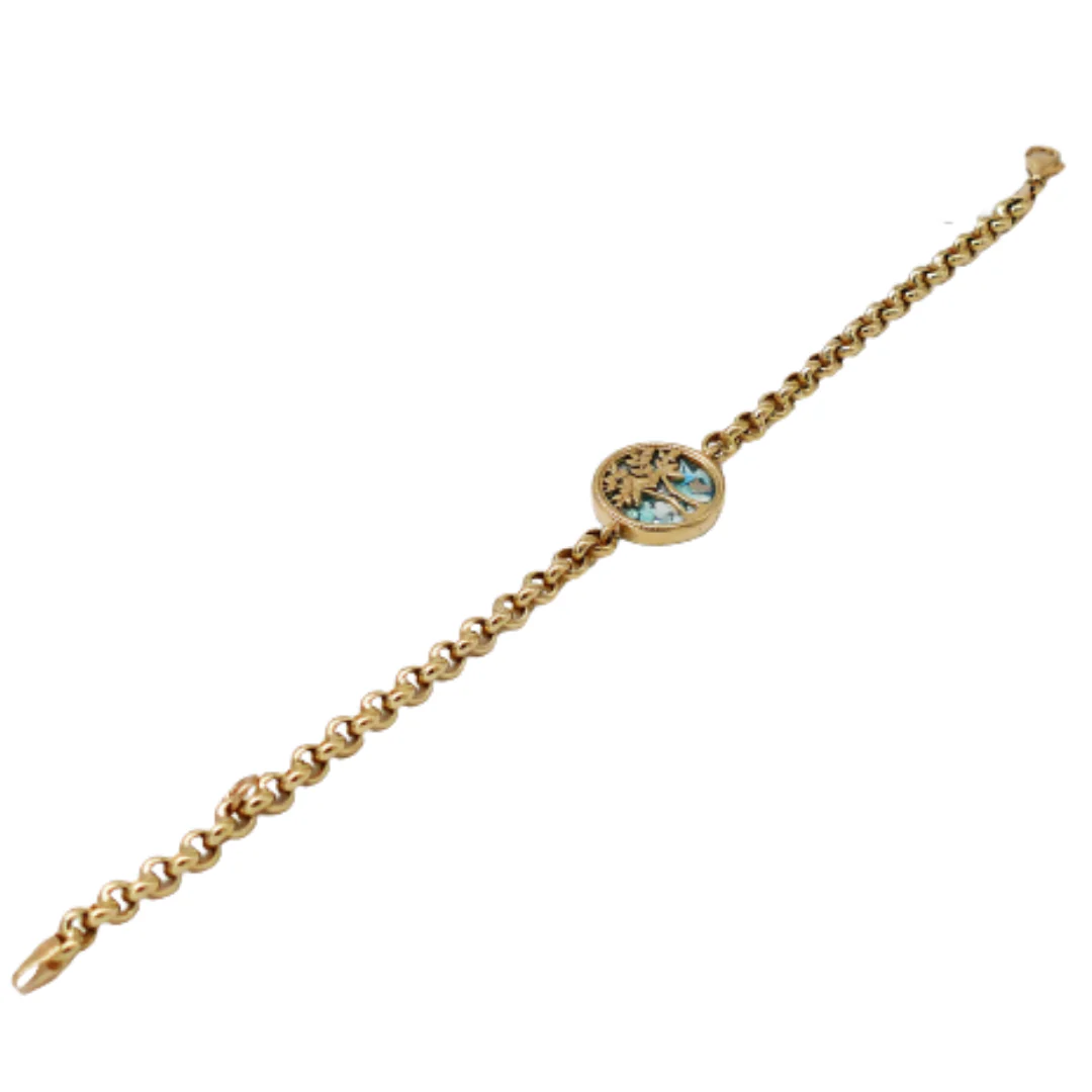 14K Yellow Gold Tree of Life Bracelet with Roman Glass - Image 3