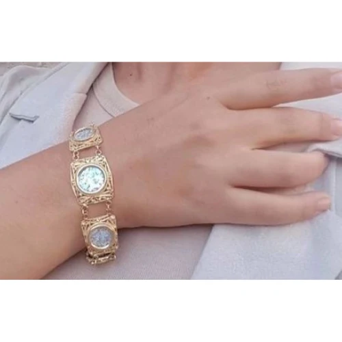 14K Yellow Gold Filigree Roman Glass Bracelet - Image 4