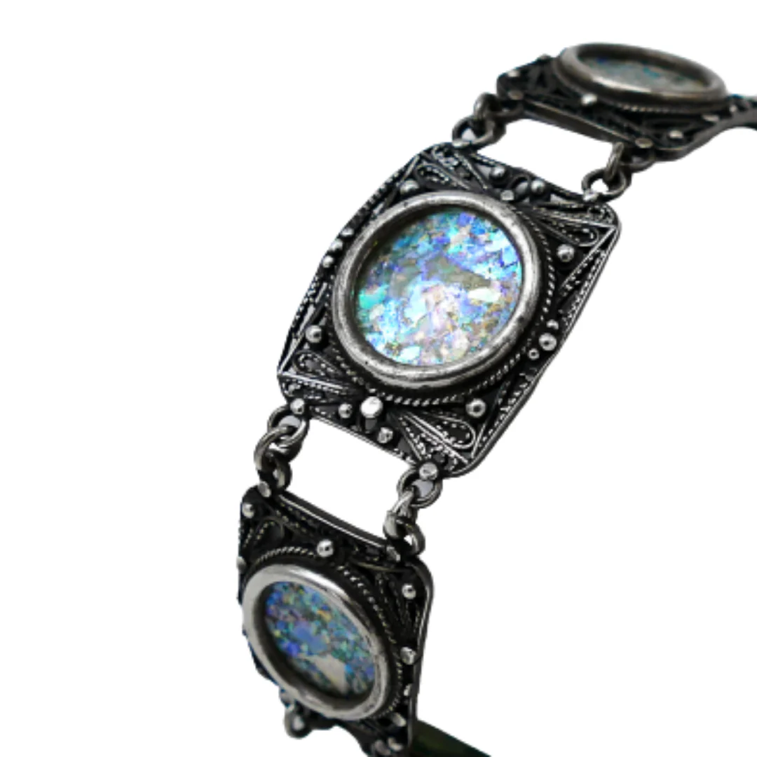 Silver Filigree Roman Glass Bracelet - Image 2