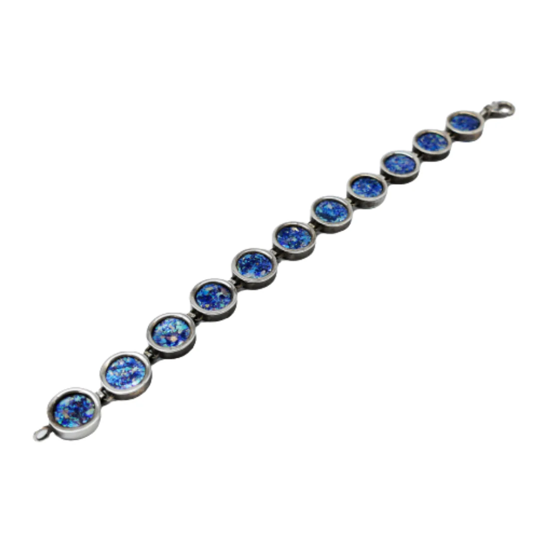 Sterling Silver Roman Glass Coin Bracelet - Image 2