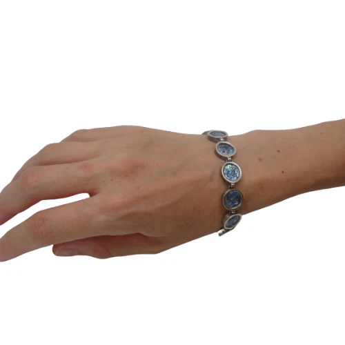 Sterling Silver Roman Glass Coin Bracelet - Image 4
