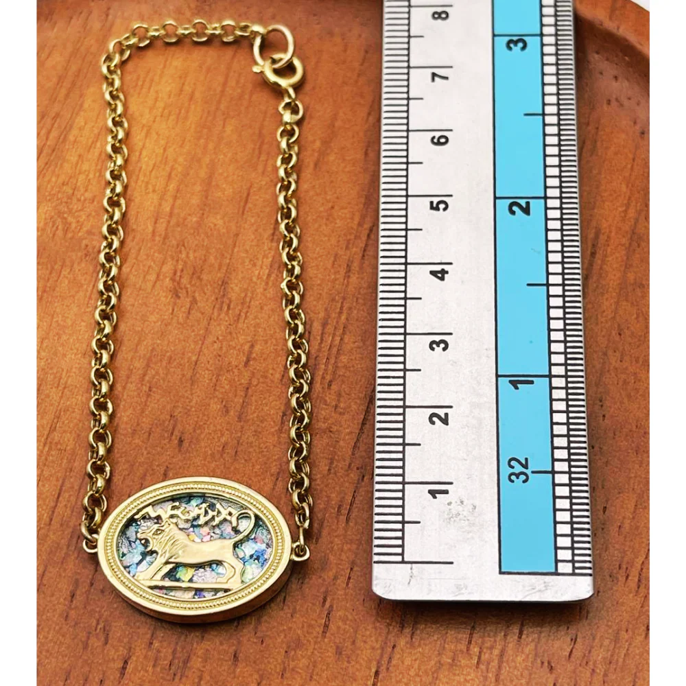 Lion of Megiddo Bracelet in 14K Gold and Roman Glass - Image 7