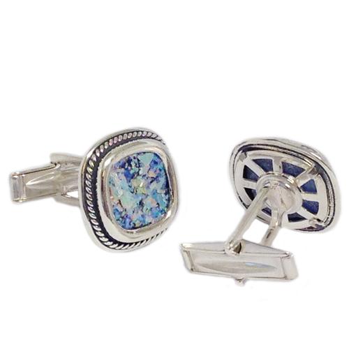 Roman Glass Braided Silver Square Cufflinks - Image 2