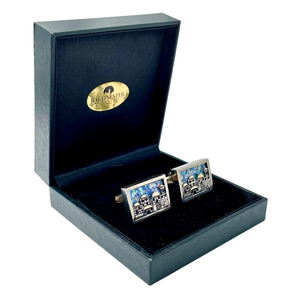 Roman Glass Jerusalem Skyline Cufflinks in Silver and Gold - Image 4