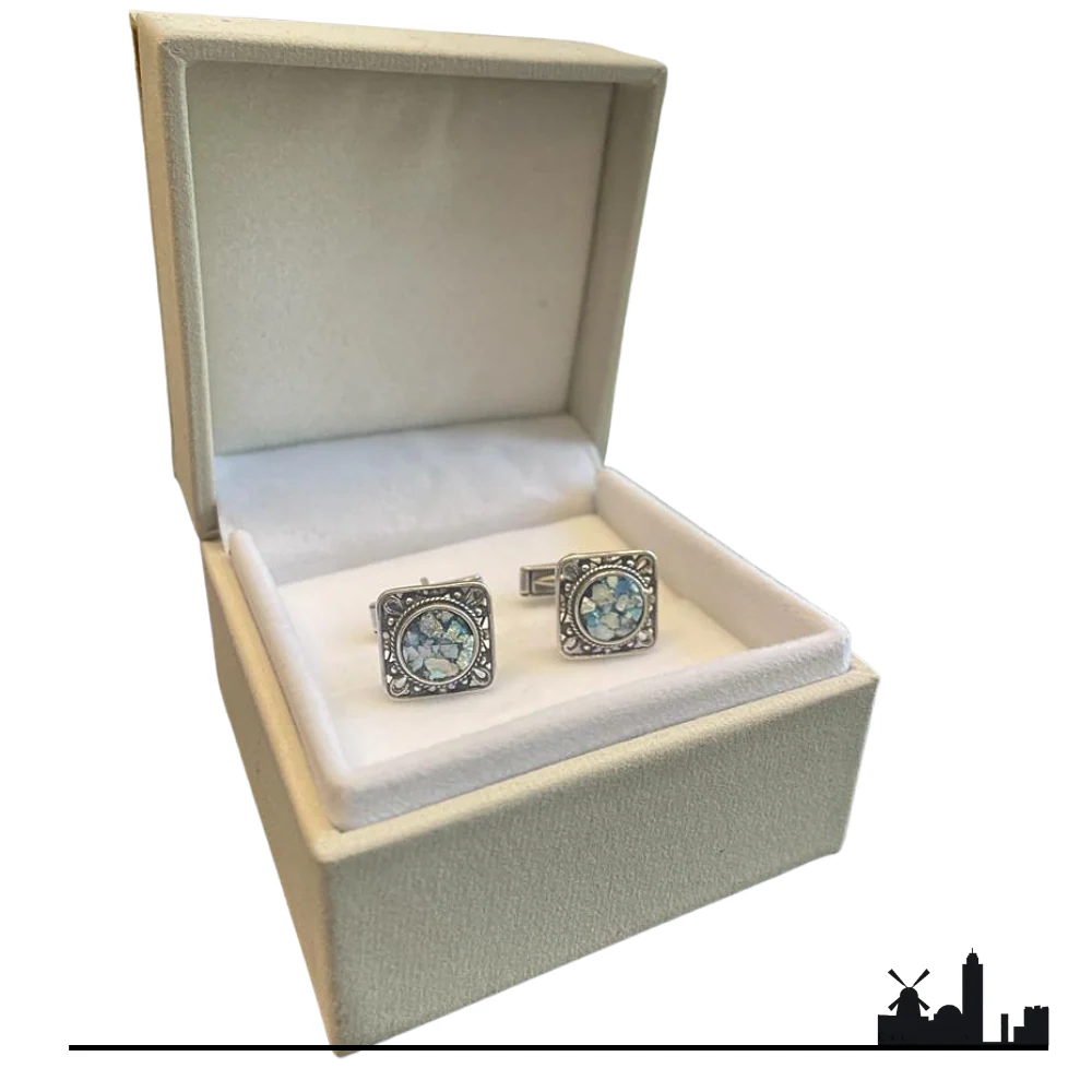 Israeli Roman Glass Sterling Silver Square Cufflinks - Image 3